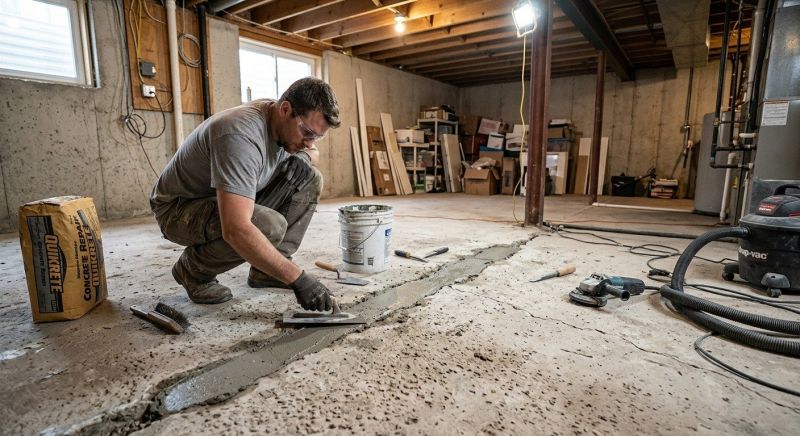 Cracked Basement Floor Repair in Hershey, PA